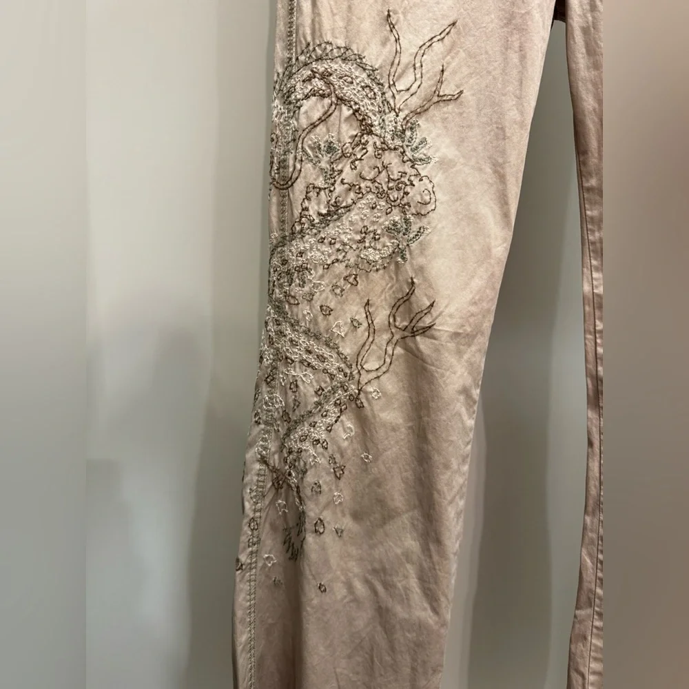 Lucky Brand Tan Embroidered Flare Pants - Picture 3 of 6